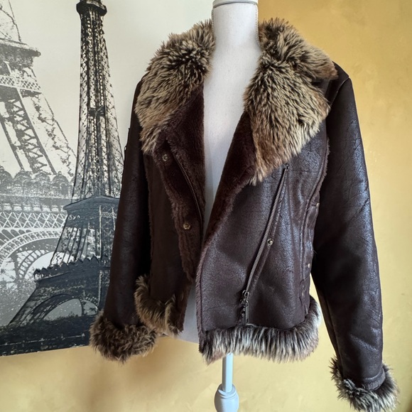 giacca Jackets & Blazers - Giacca Brown Faux Shearling Trim Moto Jacket XL
